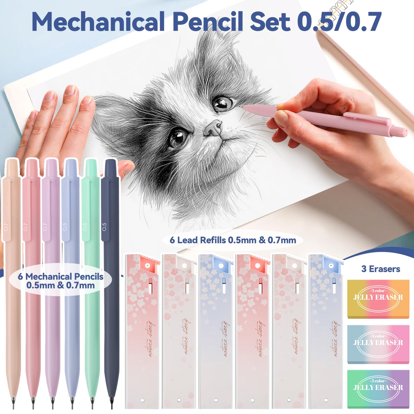DazSpirit 61 PCS Aesthetic School Supplies Set with Cute Pencil Case, Pastel No Bleed Highlighters, Gel Pens, Erasable Pens, Mechanical Pencils, Refills, Sticky Notes, Complete Stationery Kit