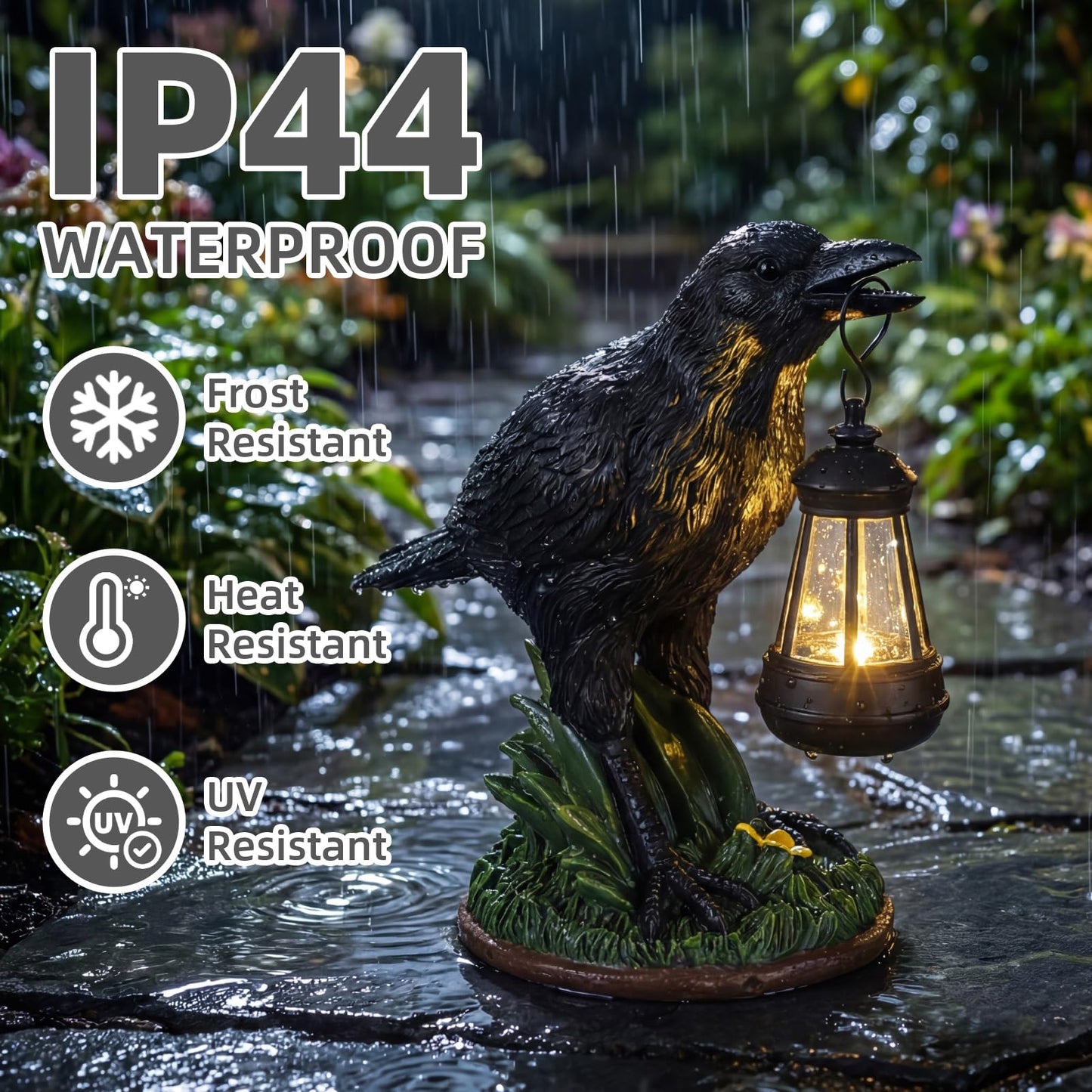Rempry Solar Garden Crow Statue Decor, Gothic Crow Light for Yard Lawn Patio Outdoor, Unique Birthday Housewarming Halloween Gifts for Mom Family, Friend