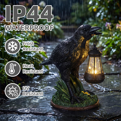 Rempry Solar Garden Crow Statue Decor, Gothic Crow Light for Yard Lawn Patio Outdoor, Unique Birthday Housewarming Halloween Gifts for Mom Family, Friend