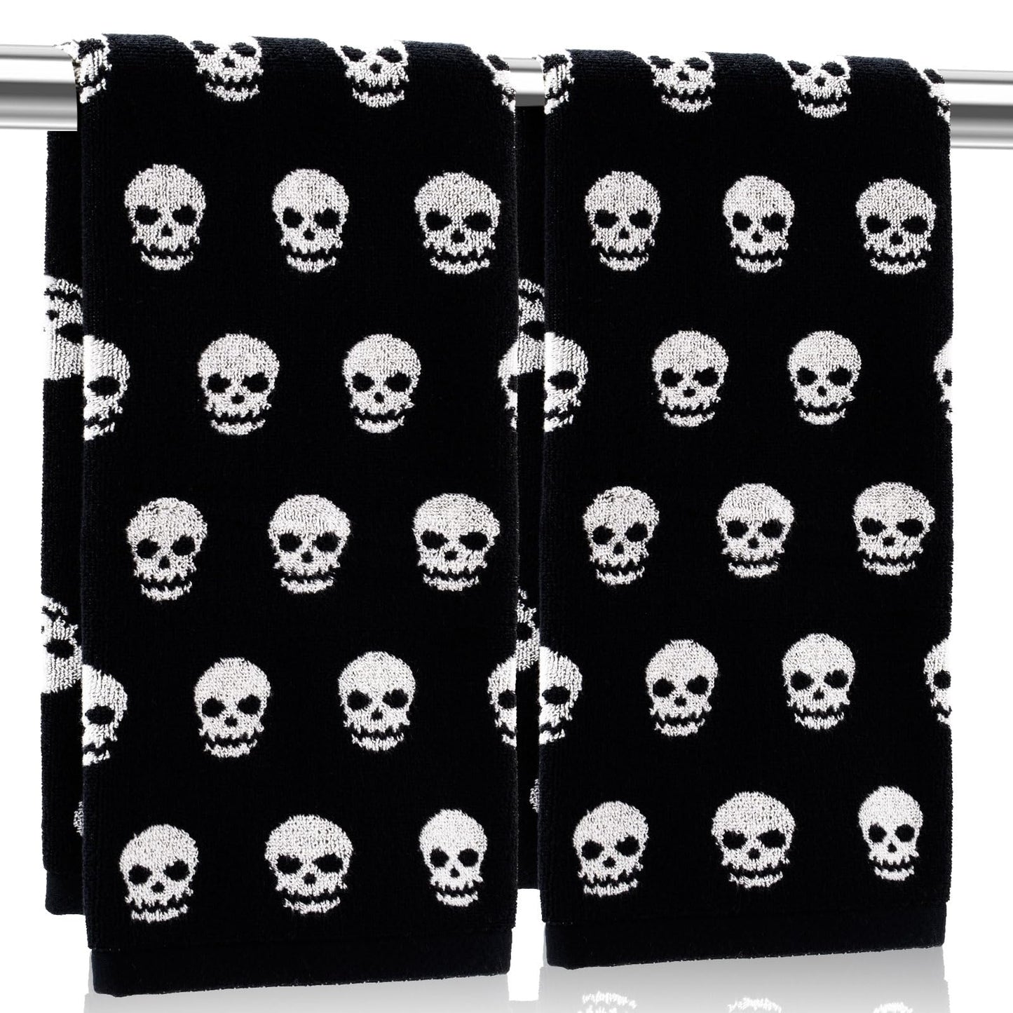Whaline Halloween Skull Hand Towels Black White Cotton Bathroom Towel Absorbent Bath Towel for Drying Cleaning Cooking, 29.5 x 13.4 Inch, 2Pcs