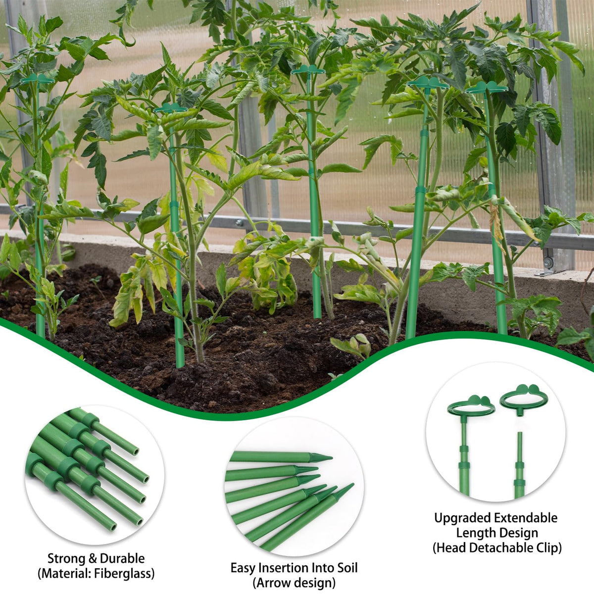 Extendable Plant Stakes, Length Scalable from 17.9IN to 42.3IN Plant Support Stake, Orchid Sticks with Clips for Indoor Outdoor,Garden Stakes for Plant,Tomato,Vegetables,Monstera,Vine - 5Pack
