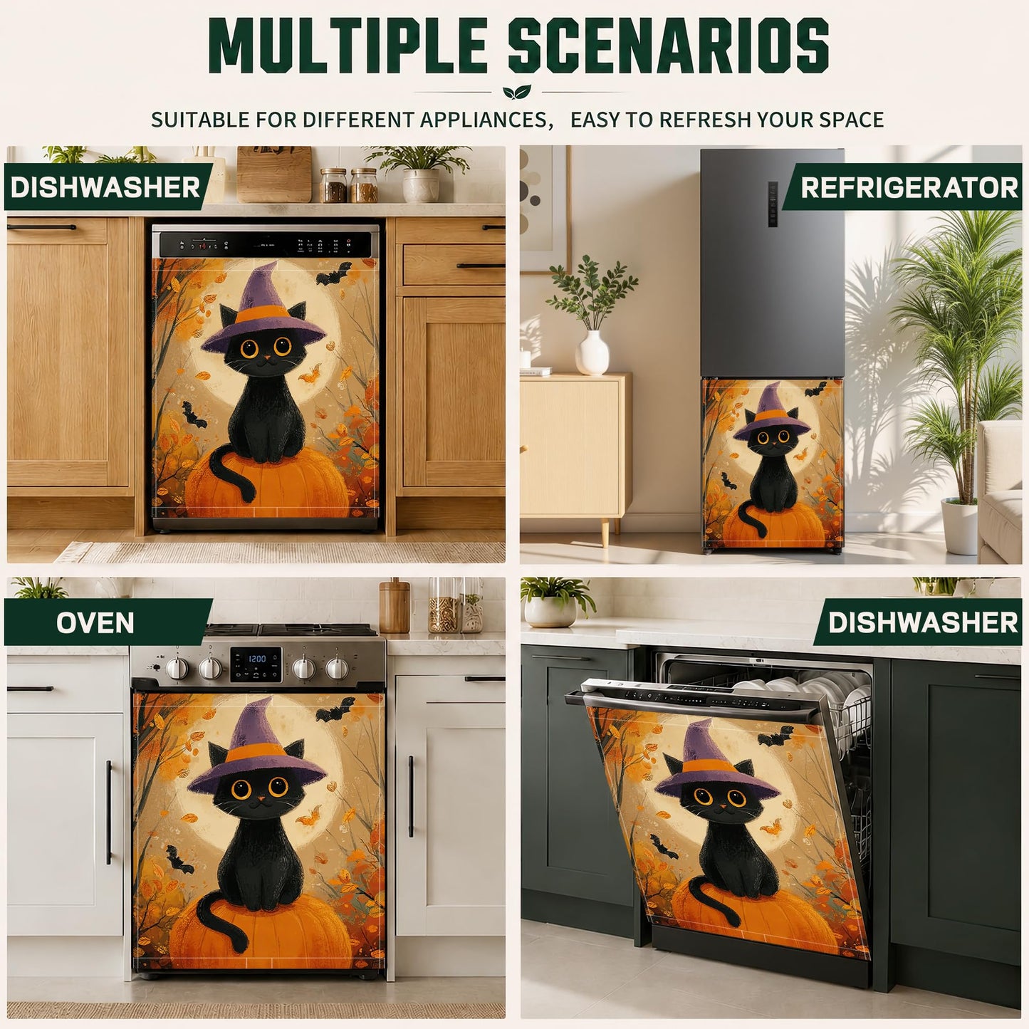 Black Cat Pumpkin Halloween Dishwasher Magnet Cover,23x26 Inch Magnetic Dishwasher,Waterproof Appliance Cover for Holiday Kitchen Decor Housewarming Gifts