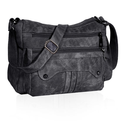 ELDA Crossbody Purses for Women PU Leather Denim Shoulder Handbags Waterproof Travel Bag Ladies Lightweight Medium Pocketbook (Black)