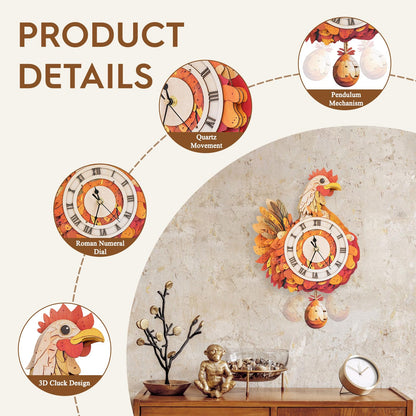 Cutywood 3D Puzzles for Adults Clock-Rooster Design Model Kit-Mechanical DIY Pendulum Clock with Roman Numerals-Desk Home Office Decor Personalized Gift for DIY Lovers