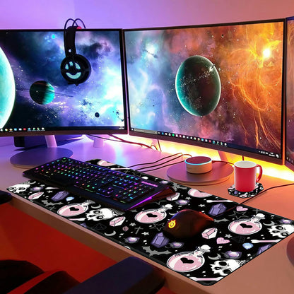 XXL Extended Mouse Pad with Coaster 31.5 x 11.8 Full Desk Mousepad Stitched Edges Pad Extended Large Gaming Mouse Pad for Office Home Desk Mat-Skull Goth Magic Cute Witchy