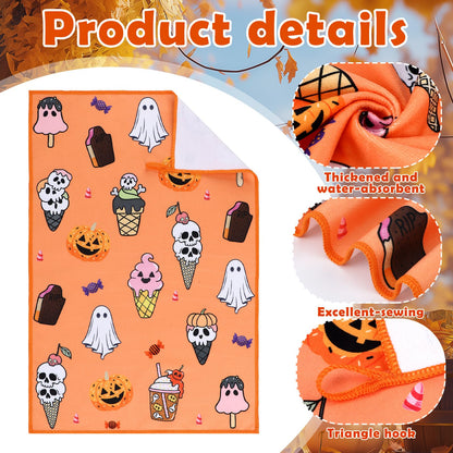Frienda 4 Pcs Summer Halloween Kitchen Towels Funny Skull Ghost Hand Towels Jack-o-Lantern Fruit Ice-Cream Boo Dish Washcloth for Summer Halloween Bathroom Kitchen Home Decoration Gifts