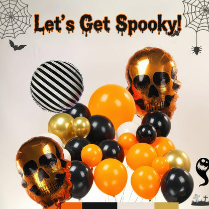 Halloween balloons arch kit Orange Black balloons skull stripe balloons & maple leaves spiderwebs for Fall adult horror halloween Birthday Spooky Theme Festival rick or Treat game Decorations