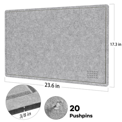 Lightomorrow Bulletin Board, 24 x 18 inches Felt Board - Decorative Pin Board, Cork Board Alternative for Wall, Foldable Self-Adhesive Vision Board Prayer Board with 20 Pushpins-Silver Gray