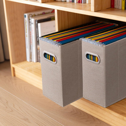 ComfortKeeper 4 Packs Letter Size File Organizer, File Folders Organizer, Fabric Storage Box, Collapsible Paper Organizer with Metal Handle, Smooth PVC Rails, Only Box (Beige)