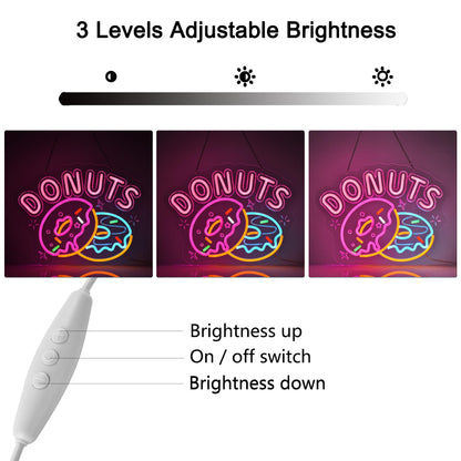 JOMOBUTY Donuts Neon Sign, Neon Lights Hanging Wall Art Decoration for Home Kitchen Business Bakery Restaurant Bar Cafe Fast Food Shop, USB Powered Ultra Bright Dimmable