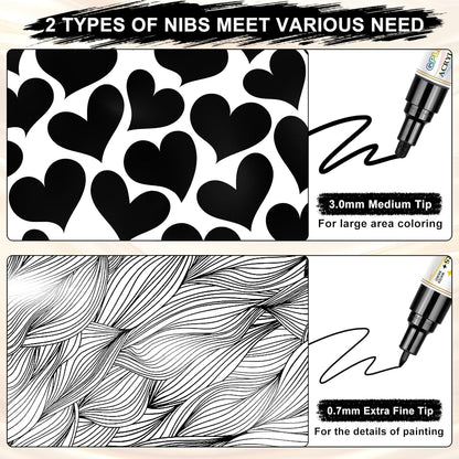 Paint Markers Paint Pens - 2 Pack Dual Tip Acrylic Permanent Marker (0.7mm & 3mm), Non-Toxic, Water-Based for Art Painting, Stone, Ceramic, Glass, Wood, Fabric, Metal, DIY Crafts (Black)