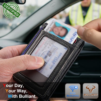 BULLIANT Men Wallet,Magnetic Slim Wallet 10 cards Build-in Bill Folder ID Windows RFID Blocking