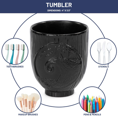 Jay Franco Disney Nightmare Before Christmas Organizer Set - 4 Piece Black and White Accessories Includes Resin Soap Dispenser, Sponge Holder, Toothbrush Holder and Tumbler - Bathroom Décor
