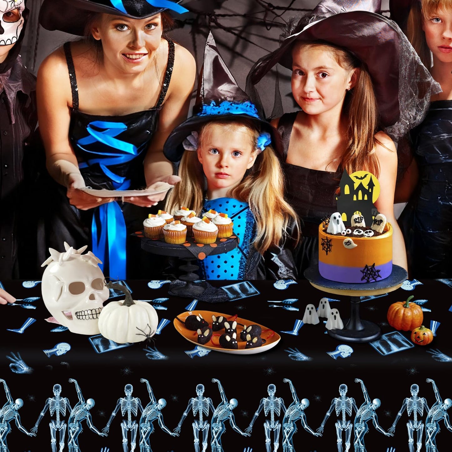 3 Pack Radiology X Ray Theme Disposable Tablecloths Halloween Funny Dancing Skeleton Table Cover Plastic Waterproof Table Cloth for Medical Party Radiology Doctor Birthday Graduation, 54 x 108 Inch