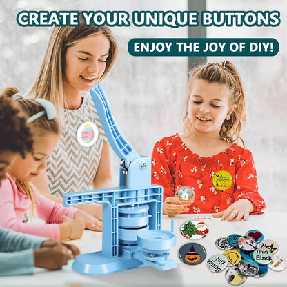 Button Maker Machine Multiple Sizes 1+1.25+2.25inch(4th Gen), DIY Button Pin Maker Machine Kit, Badge Press Machine with 300PCS 25+32+58mm Button Making Supplies& Cutting Mat&Circle Cutter