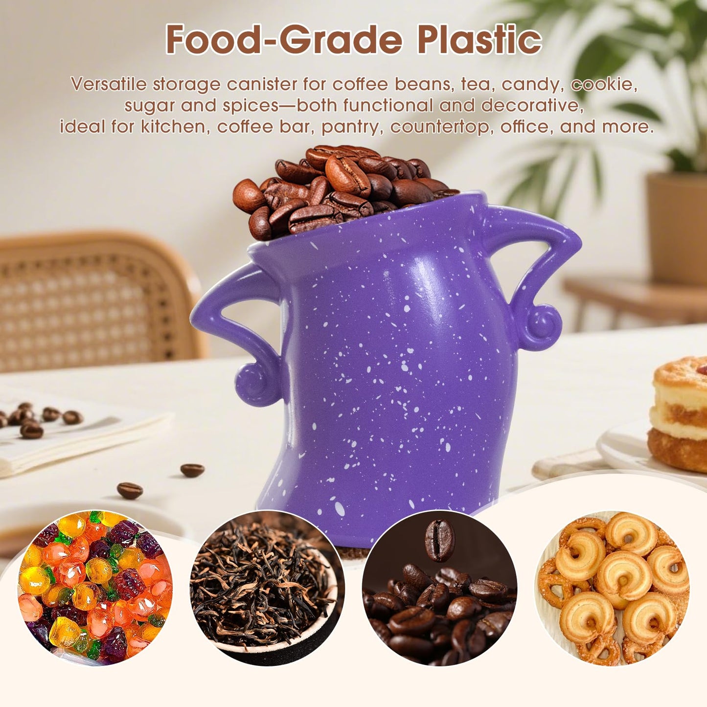 GUAOOYY Canister with Attitude, 27OZ Plastic Coffee Canister with Lid, Cookie Jar, Cute Airtight Food Storage Container, Pantry Jar for Loose Tea Sugar Spice, Snack, Coffee Bar Decor (Purple)