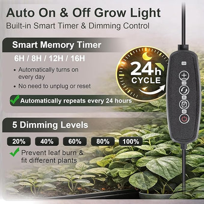 LBW Grow Light with Stand for Indoor Plants, Adjustable Height up to 68", Full Spectrum Grow Light for Large & Tall Plants, Auto Timer 6/8/12/16H, 5-Level Dimmable, 3 Lighting Modes