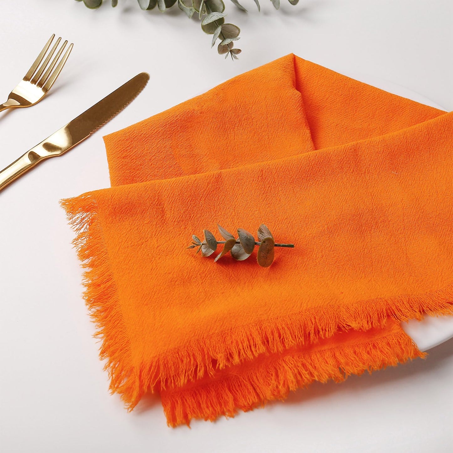 Thanksgiving Washable Cloth Napkins Bulk, Reusable Absorbent Soft Napkins Set of 8 with Elegant Fringe for Dinner, Weddings Decorations, Family Event Parties(8 Pack,Orange)