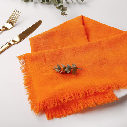 Thanksgiving Washable Cloth Napkins Bulk, Reusable Absorbent Soft Napkins Set of 8 with Elegant Fringe for Dinner, Weddings Decorations, Family Event Parties(8 Pack,Orange)