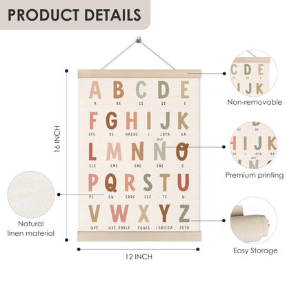 HUGANE Alphabet Wall Art, Boho Educational Nursery Poster, 12x16 Inches