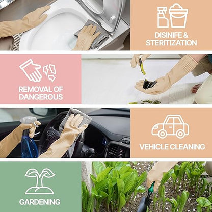 DABOGOSA Reusable Waterproof Household Dishwashing Cleaning Rubber Gloves, Non-Slip Kitchen Glove (Ivory, Small (Pack of 3))
