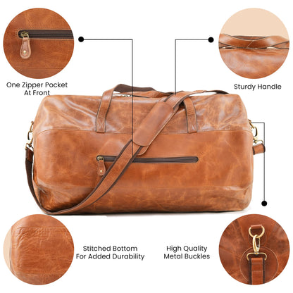 Handmade World Leather Duffle Gym Sports Bag For Men Women 'The GoalGear' Carry all Luggage Hold all Travel Overnighter Weekender Bag (With Strap)