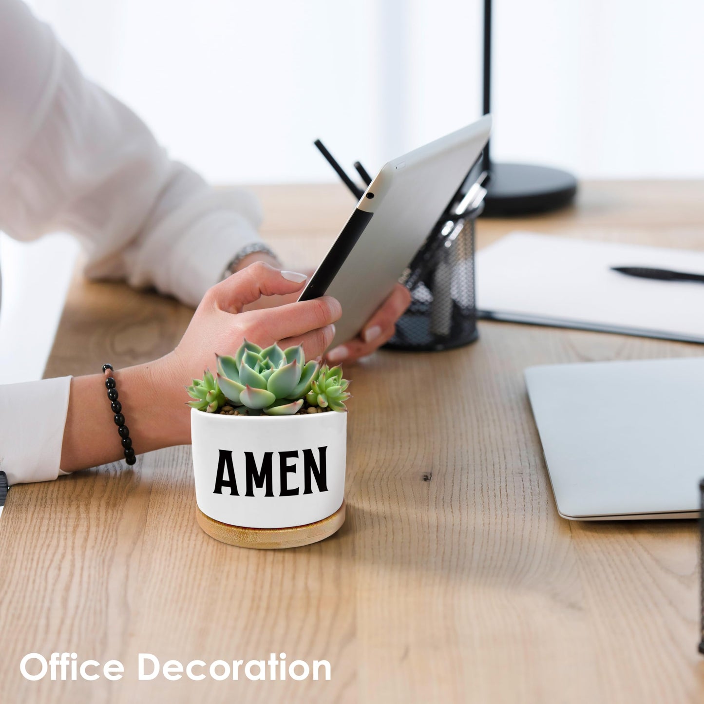 ROXMART Amen Christian Plant Pots, Christian Religious Gifts for Women Men Succulent Planters, Faith Based Prayer Gifts Ceramic Plant Flower Pots for Home Office Desk Table Shelf(No Plants)