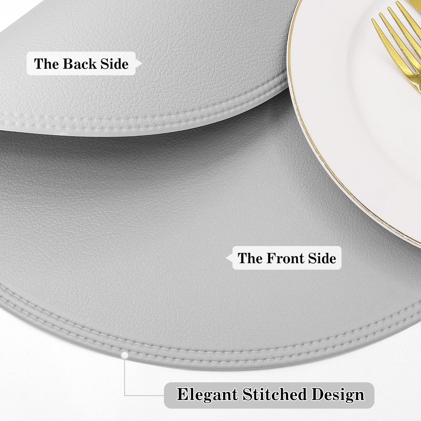 15" Faux Leather Round Placemats Set of 4, Vinyl Heat Resistant Place Mats, Waterproof Wipeable Washable Table Mats for Dining Table Kitchen Halloween Thanksgiving Christmas Dinner Decor