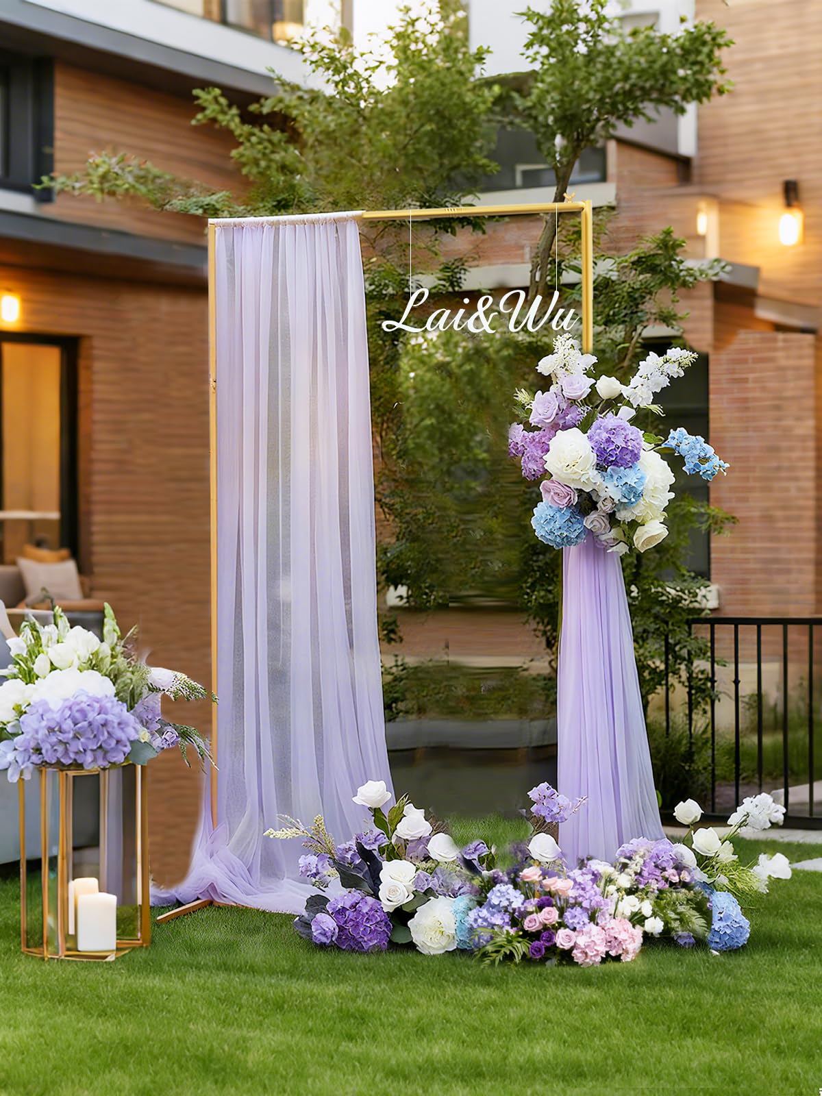 JEBUTU Gold Wedding Arch Backdrop Stand, 6.6 * 3.3FT Square Backdrop Stand Balloon Flower Metal Frame for Ceremony, Anniversary, Party, Birthday,Baby Shower Photo Booth Decoration