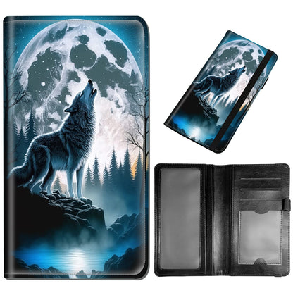 DEGDFSGR Checkbook Cover - Premium Leather Standard Duplicate Register Check Card Book Holder Wallet with RFID Blocking Function for Girl Men Women,Howling Wolf Moon