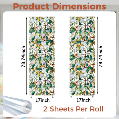 Aomkmi 2-Pack Window Privacy Films Stained Glass Rainbow Decal Static Clings UV Blocking Removable Floral Film Office Home Sunroof Window Tinted Stickers, 17 x 78.74 Inch
