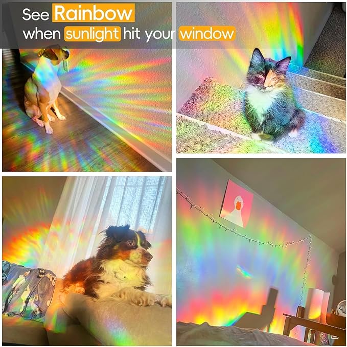 Rainbow Window Privacy Film Decorative, 3D Decals Stained Glass Clings, Static Cling Sticker, Suncatcher Windows Cover Tint for Home, 17.5 Inch x 157.4 Inch
