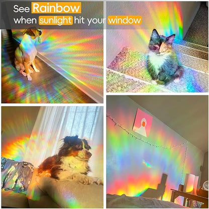 Rainbow Window Privacy Film Decorative, 3D Decals Stained Glass Clings, Static Cling Sticker, Suncatcher Windows Cover Tint for Home, 17.5 Inch x 78.74 Inch