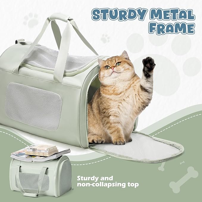 Extra-Large Cat Carrying Case Pet Dog Carrier Soft-Sided Cat Bag Airline Approved, Mesh Pet Carrier for Travel Outdoors with Shoulder Straps, Cat Carriers for Cats/Puppy/Dogs Up to 30Lbs, Green