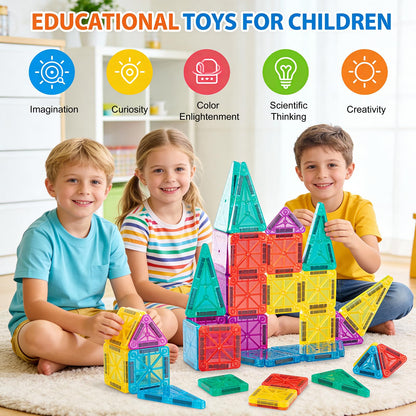 orientfire 34 PCS Mini Magnetic Tiles with Metal Storage Box,Magnetic Building Tiles,STEM Approved Educational Travel Magnetic Tiles for Kids Ages 3-8 Christmas Birthday Gifts