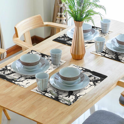 Crow Halloween Placemats Set of 4 18x12 Inch Ravens and Bats in Forest Linen Place Mats Heat-Resistant Washable Wipeable Holiday Table Mat for Party Kitchen Dining Room Dinner Table Decor