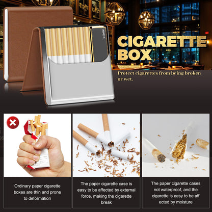 X-LIGHTER Cigarette Case with Lighter for 84MM King Size, Smell Proof, Ultra Slim, Leather Cigarette Holder Case for Men, Business