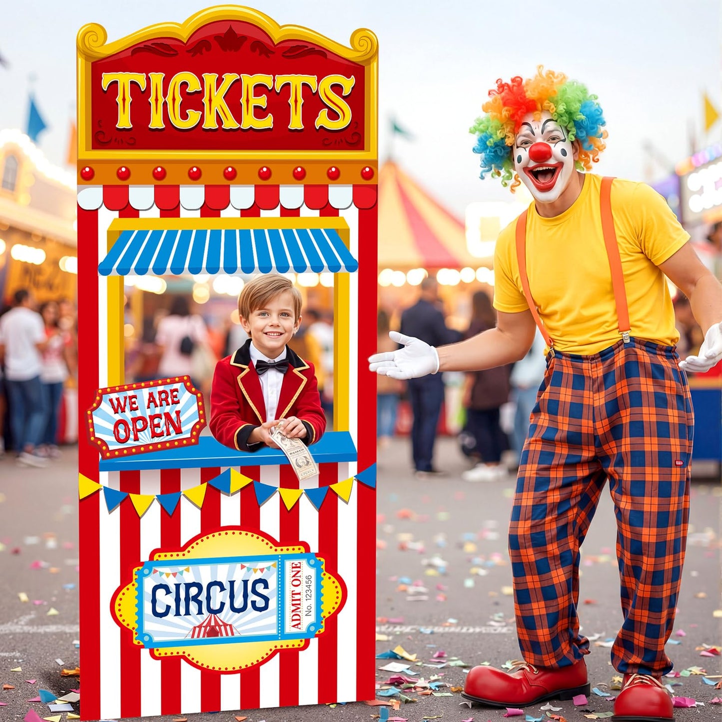 Yinkin Carnival Ticket Booth Standup Kit-Circus Theme Party Decorations Carnival Backdrop Foam Boards Large Photo Booth Props for Circus Party Decor Halloween Birthday Supplies, 72.8 x 31.9 Inch