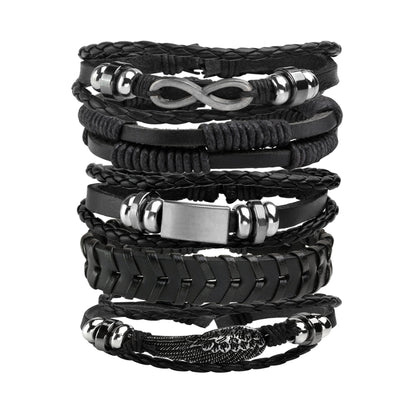 MILAKOO 5 Pcs Braided Leather Bracelets for Men Women Woven Braided Cuff Wristband Adjustable