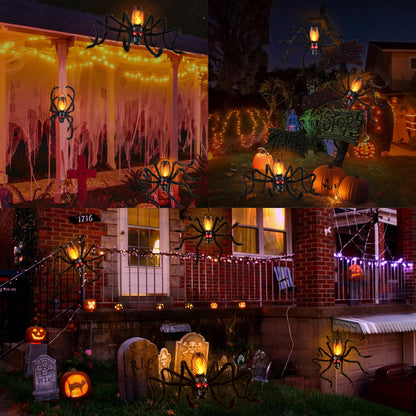 Halloween Skull Flame Lights with 8 Spider Tentacles 2 Pack- Solar Powered Outdoor Lighting Decoration for Halloween Parties, Gardens, and Haunted Displays (Orange, 2 Pack)