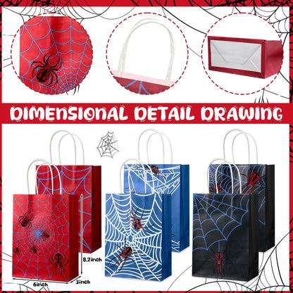 Simgoing 120 Pcs Spider Party Favors Include Spider Sunglasses, Web Gift Tote Bags, Blue Red Black Rubber Wristbands, Silicone Keychains and Sticky Webs for Birthday Comic Themed Party Decoration