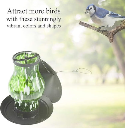 CLEVER GARDEN Glass Bird Feeder, Hanging Outdoor Decoration for Wild Birds, Green Cylinder