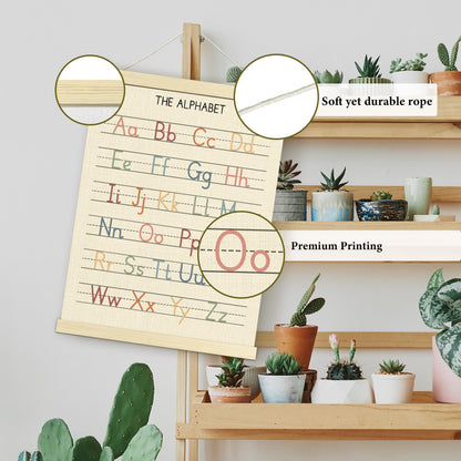 Numbers Alphabet Poster for Toddlers,Educational Wall Chart for Nursery Kids Learning, Homeschool & Playroom Decor and Bedroom for Wooden Hanger Frame Set of 2, 12x18 Inch - A01