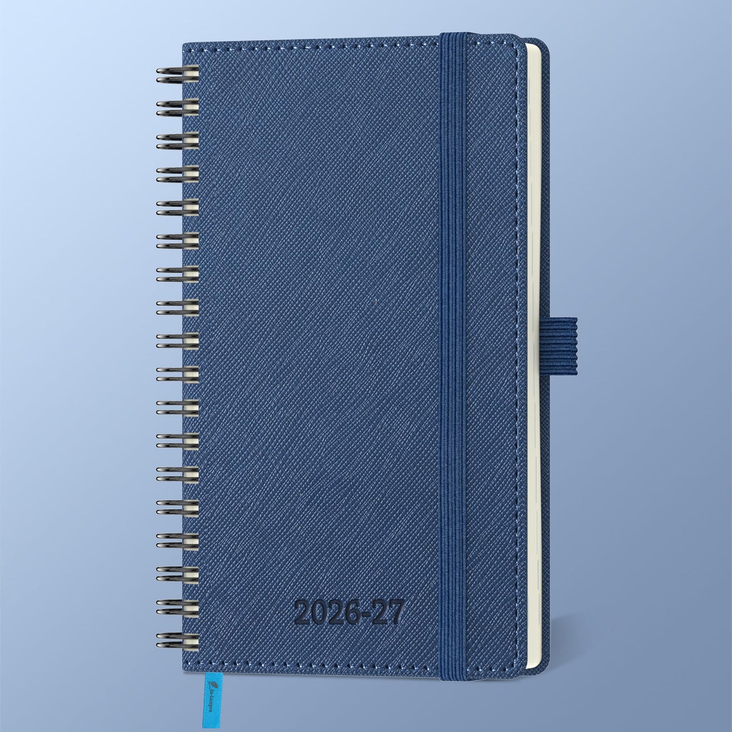 IN-LUXPRO Planner 2026-2027 Daily Weekly and Monthly,6.5"x3.75",18 Months Spiral Bound Calendar Agenda with Self-adhesive Pen Holder,2026 Academic Plan with Vegan Leather Soft Cover,Blue