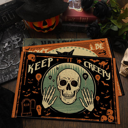 Umigy 6 Pcs Halloween Placemats 12"x18" Gothic Bat Placemats Kitchen Decoration Washable Witch Place Mats Rectangle Skull Table Mats for Halloween Dining Table Accessories(Scary)