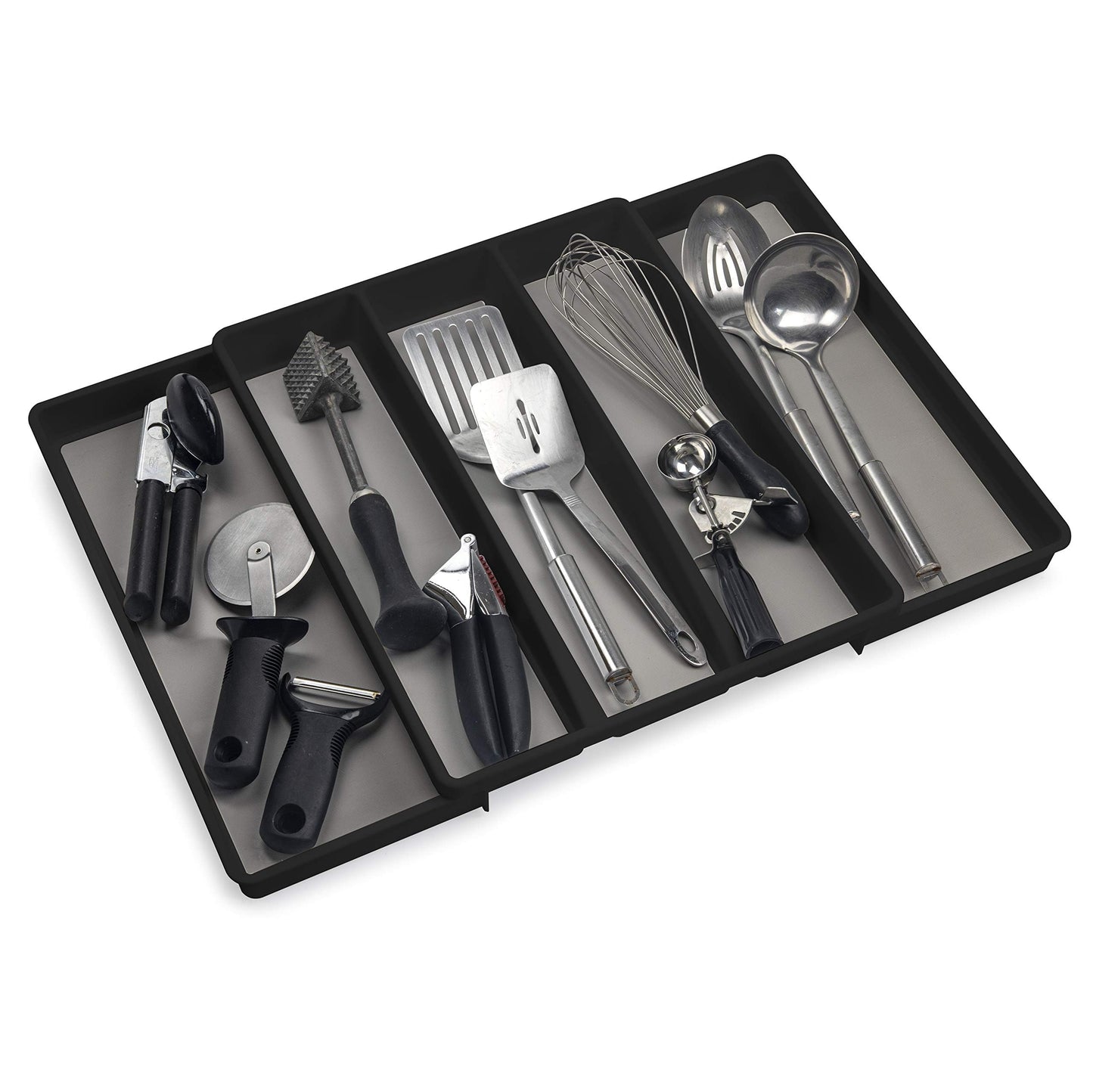 ELTOW Large Expandable Silverware Drawer Organizer, 8 Compartment Non-Slip & Adjustable Silverware Organizer for Drawer, Kitchen Organization for Utensils, Cutlery, Silverware Tray (Black)