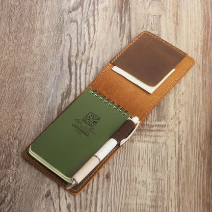 Genuine Leather Notebook Holder for 3" x 5" Top spiral Notebook, Leather Cover for Rite in the Rain Top Spiral Notebook 3" x 5"