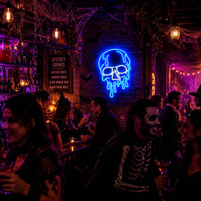 Ebdobgbs Skull Neon Sign for Wall Decor Skeleton Dimmable Led Neon Lights Halloween Light Up Signs for Game Room Gift Decoration USB Powered
