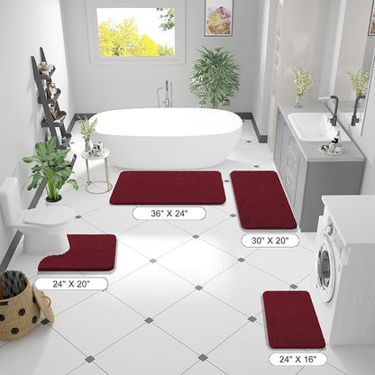 OLANLY Large Bathroom Rugs 40x32, Extra Soft Absorbent Chenille Bath Rugs, Rubber Backing Quick Dry, Machine Washable Bath Mats for Bathroom Floor, Tub and Shower, Home Decor Accessories, Burgundy