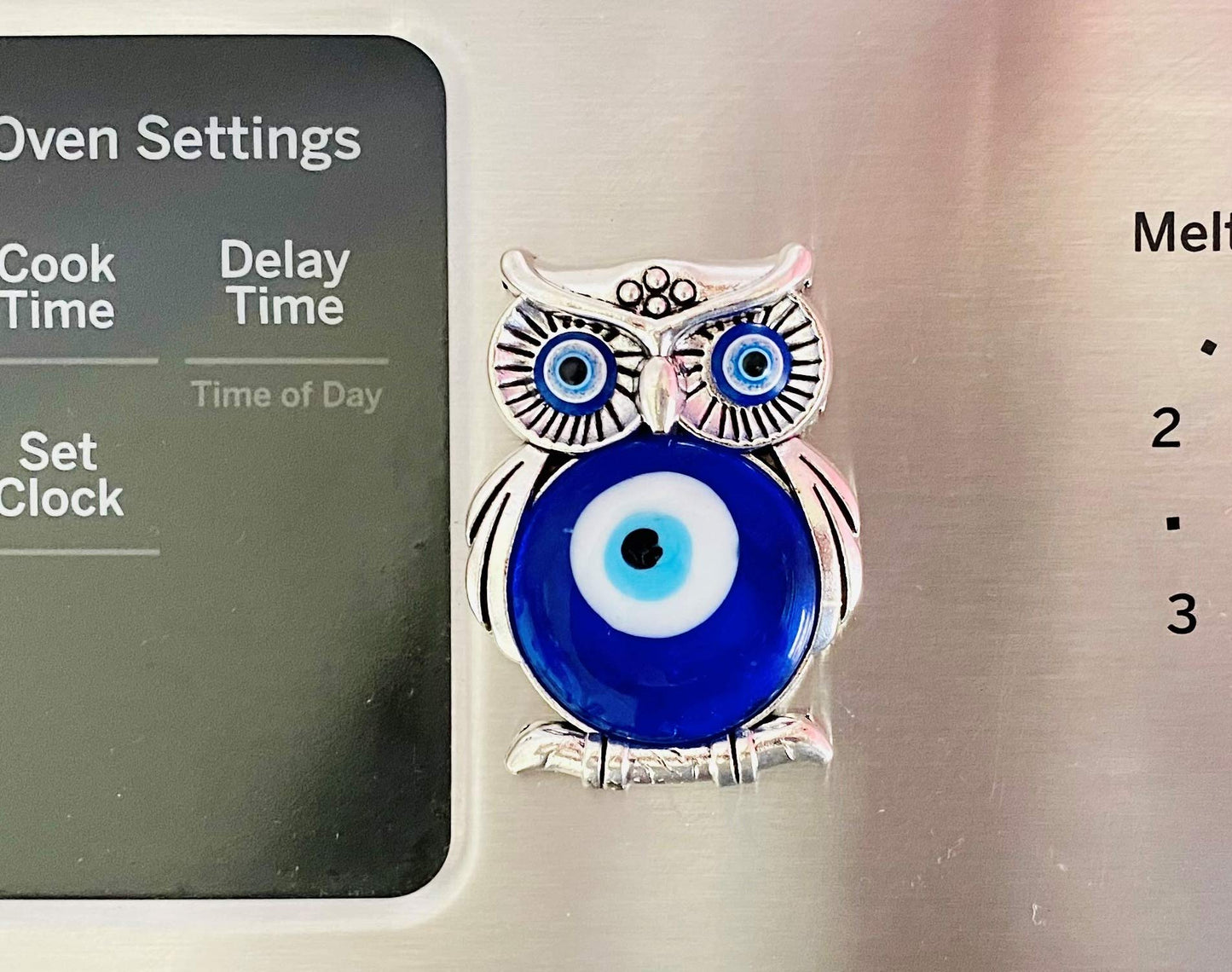 LUCKBOOSTIUM Decorative Owl Magnet for Refrigerator, Office, Locker, Whiteboard – Metal Alloy Charm with Evil Eye for Good Luck & Positive Energy – Stylish Kitchen & Home Decor – 1.7 by 1.4 Inches